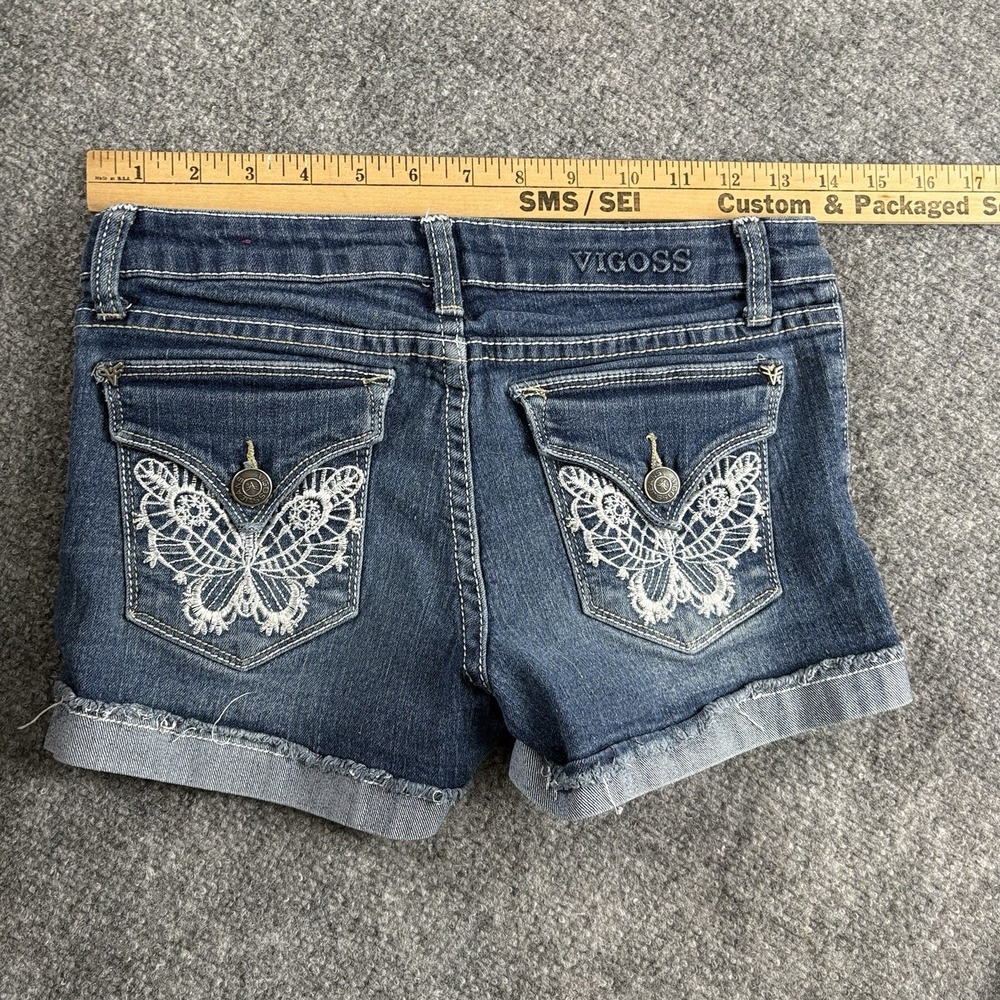 Vigoss Shorts Women 14 Blue Denim Y2K Festival Boho Butterfly Fairy Cuffed Beach